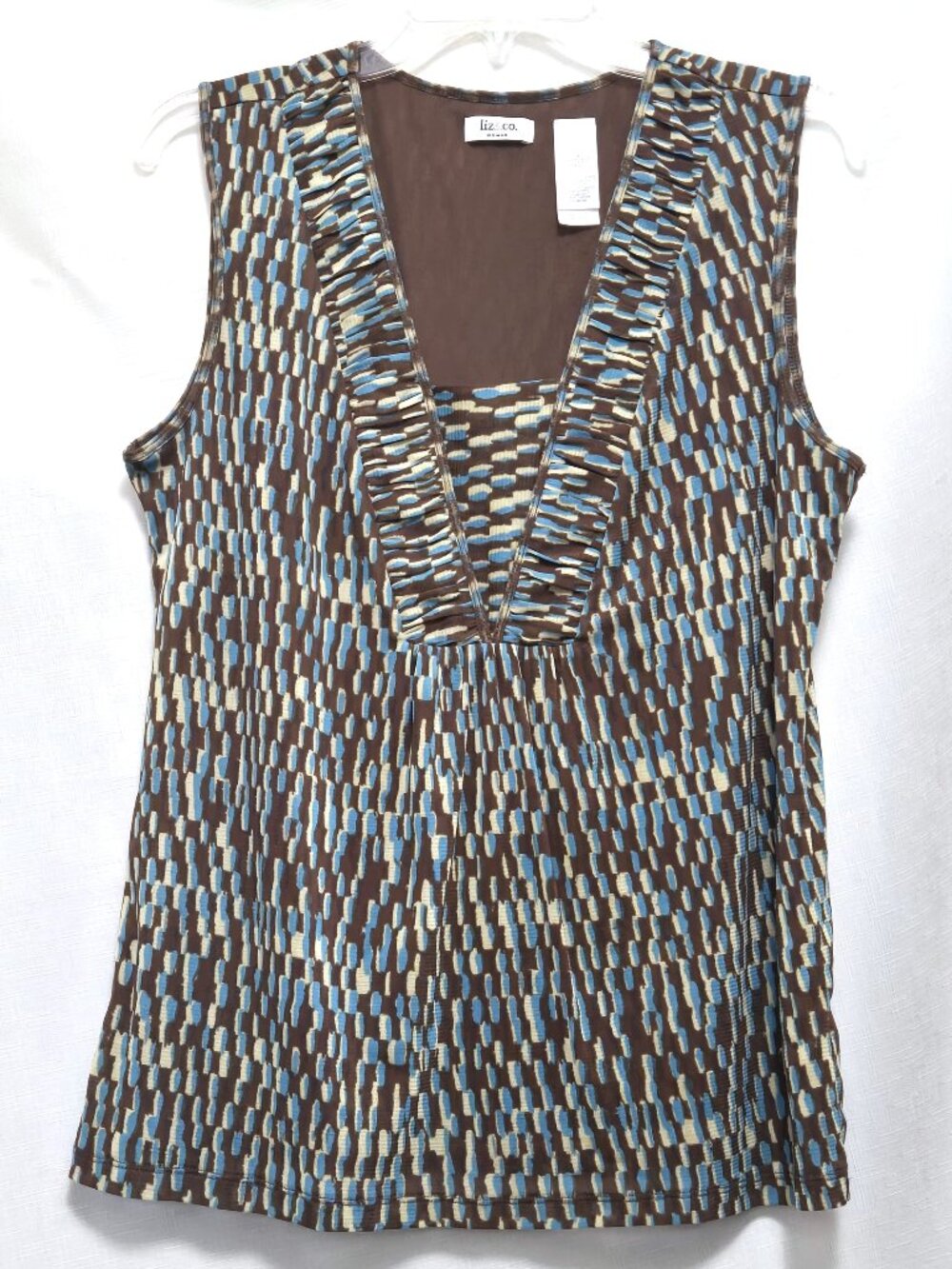 Liz & Co. Woman Polyester Brown/Beige/Turquoise Tank Top.
